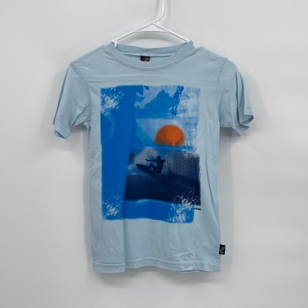 Charlie Rocket Round Neck Short Sleeve Pullover Graphic Print Tee Blue Size 5